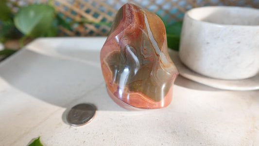 13.5oz Polychrome Jasper Polished Carved Flame Natural Crystal Home Decor Anxiety Stress Relief Christmas Xmas Decor Paperweight Desk