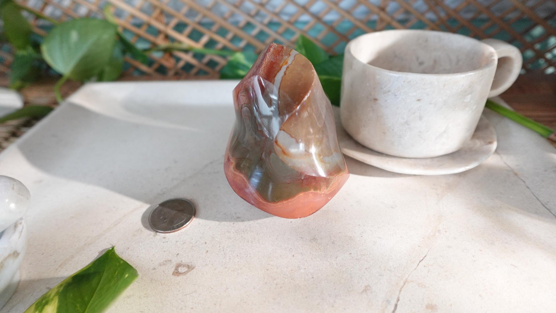 13.5oz Polychrome Jasper Polished Carved Flame Natural Crystal Home Decor Anxiety Stress Relief Christmas Xmas Decor Paperweight Desk