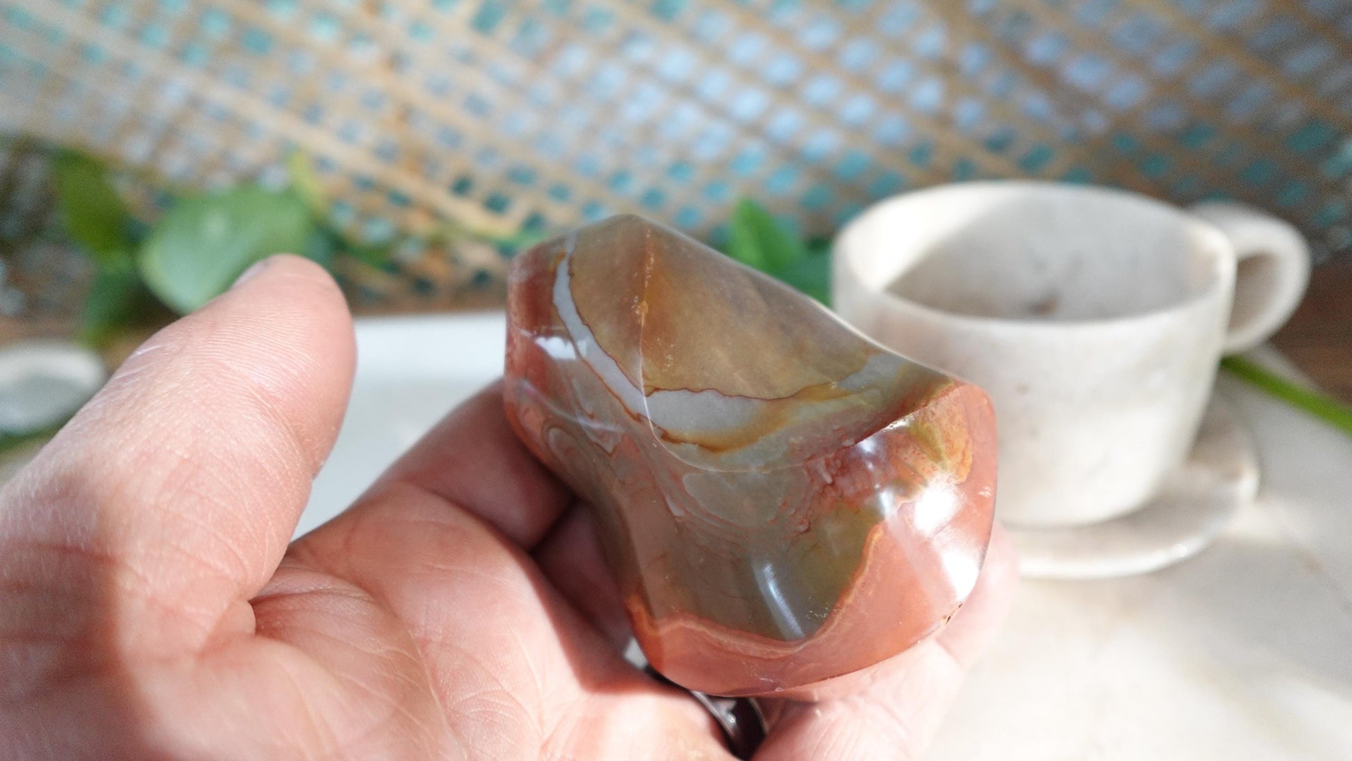 13.5oz Polychrome Jasper Polished Carved Flame Natural Crystal Home Decor Anxiety Stress Relief Christmas Xmas Decor Paperweight Desk