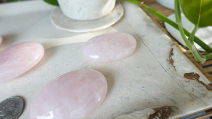 Polished Rose Quartz Palm Stone Natural Crystal Polished Worry Gift Home Decor Anxiety Pocket Distraction Meditation Birthday Christmas
