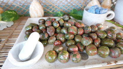 Unakite Tumble Stone: Polished Anxiety Worry Palm Crystal Home Decor Worry Pocket Stress Anxiety Palm Stone