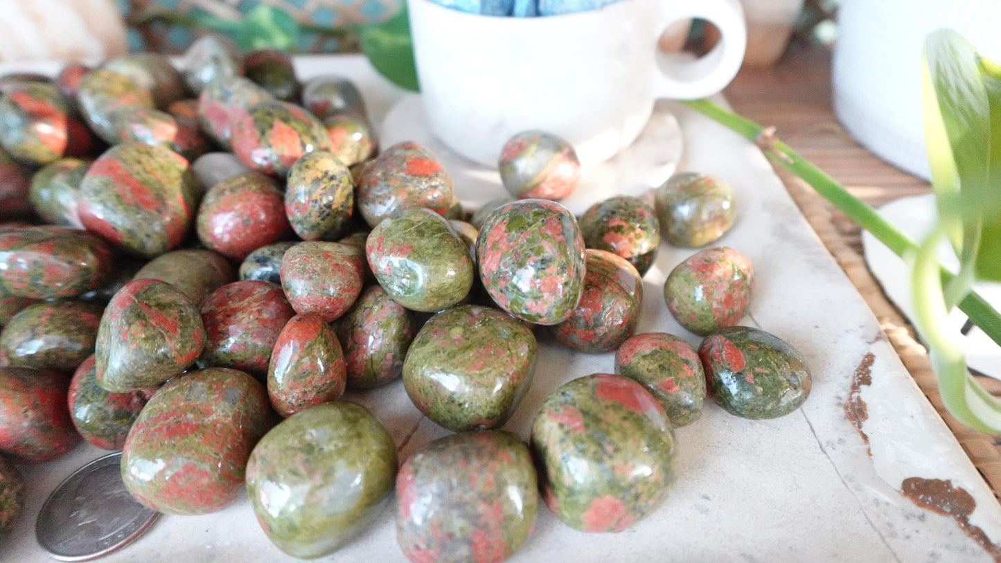 Unakite Tumble Stone: Polished Anxiety Worry Palm Crystal Home Decor Worry Pocket Stress Anxiety Palm Stone