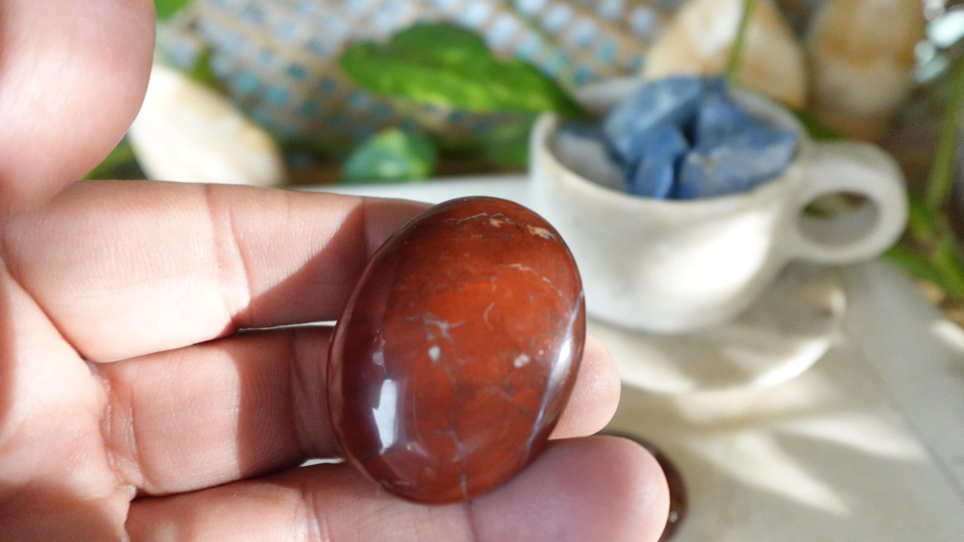 Chicken Blood Jade Medium Palm Natural Crystal Polished Worry Stone Home Decor Anxiety Pocket Distraction Meditation Gift Birthday Christmas