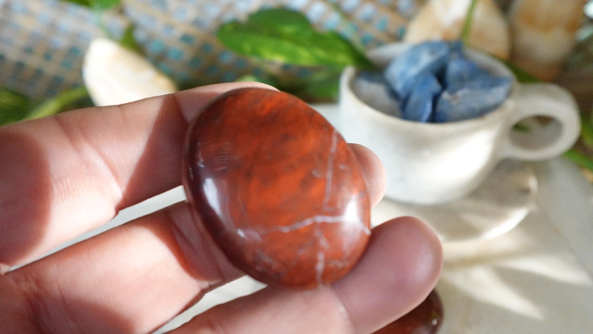 Chicken Blood Jade Medium Palm Natural Crystal Polished Worry Stone Home Decor Anxiety Pocket Distraction Meditation Gift Birthday Christmas