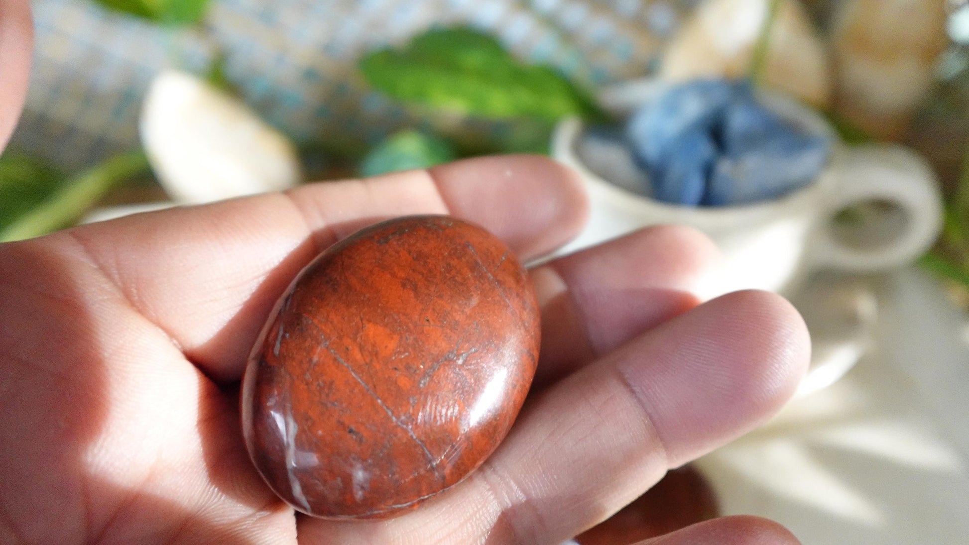 Chicken Blood Jade Medium Palm Natural Crystal Polished Worry Stone Home Decor Anxiety Pocket Distraction Meditation Gift Birthday Christmas