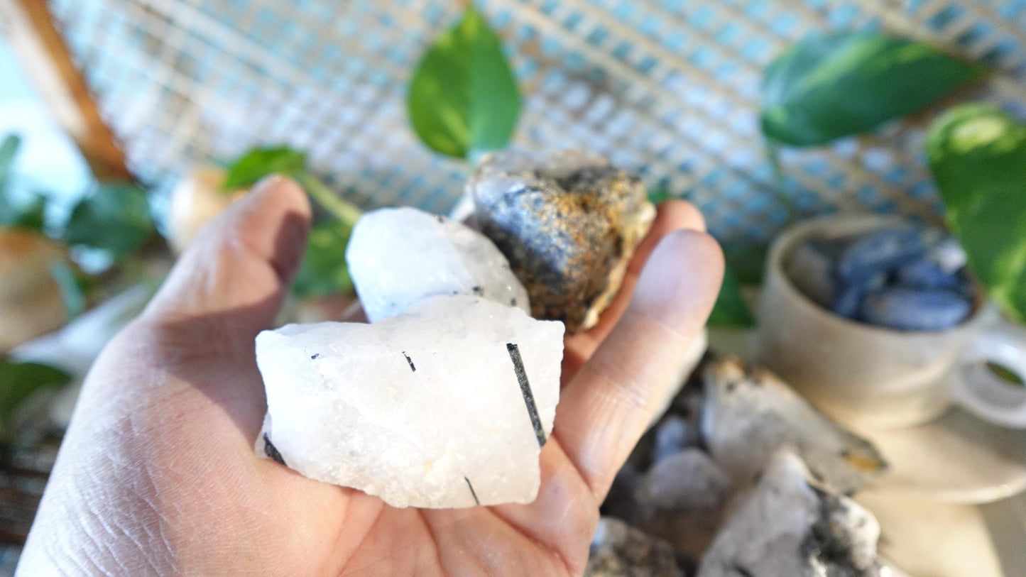 Raw Black Rutile Quartz Stones: Untreated Minerals for Arts & Decor