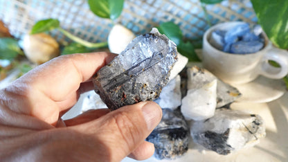 Raw Black Rutile Quartz Stones: Untreated Minerals for Arts & Decor