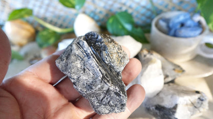 Raw Black Rutile Quartz Stones: Untreated Minerals for Arts & Decor