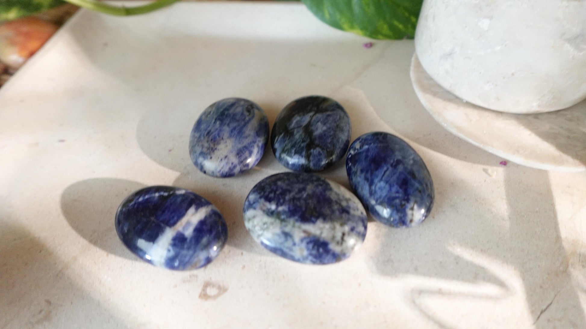 Blue Sodalite Natural Medium Palm Stone Smooth Polished Carved Crystal for Distraction Anxiety Christmas Xmas Birthday Gift Worry Anxiety