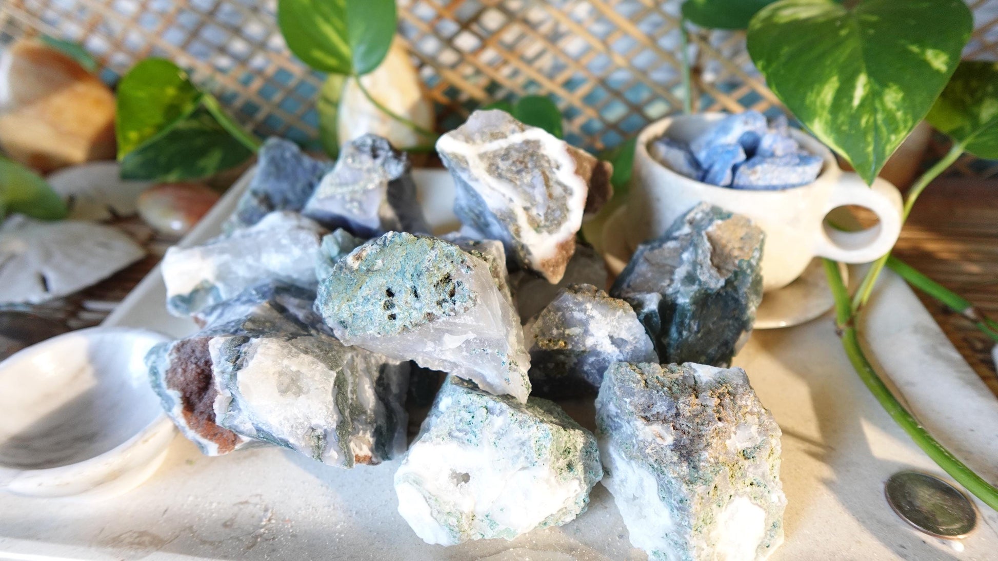Moss Agate Natural Raw Stone Carved Crystal for Distraction Anxiety Christmas Holiday Decor Xmas Birthday Gift Home Natural Gemstone