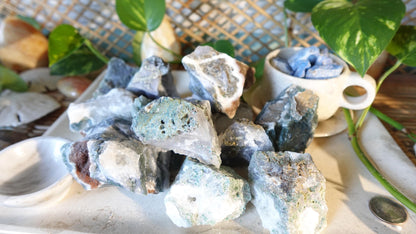Raw Moss Agate Stone: Natural Carved Crystal Decor