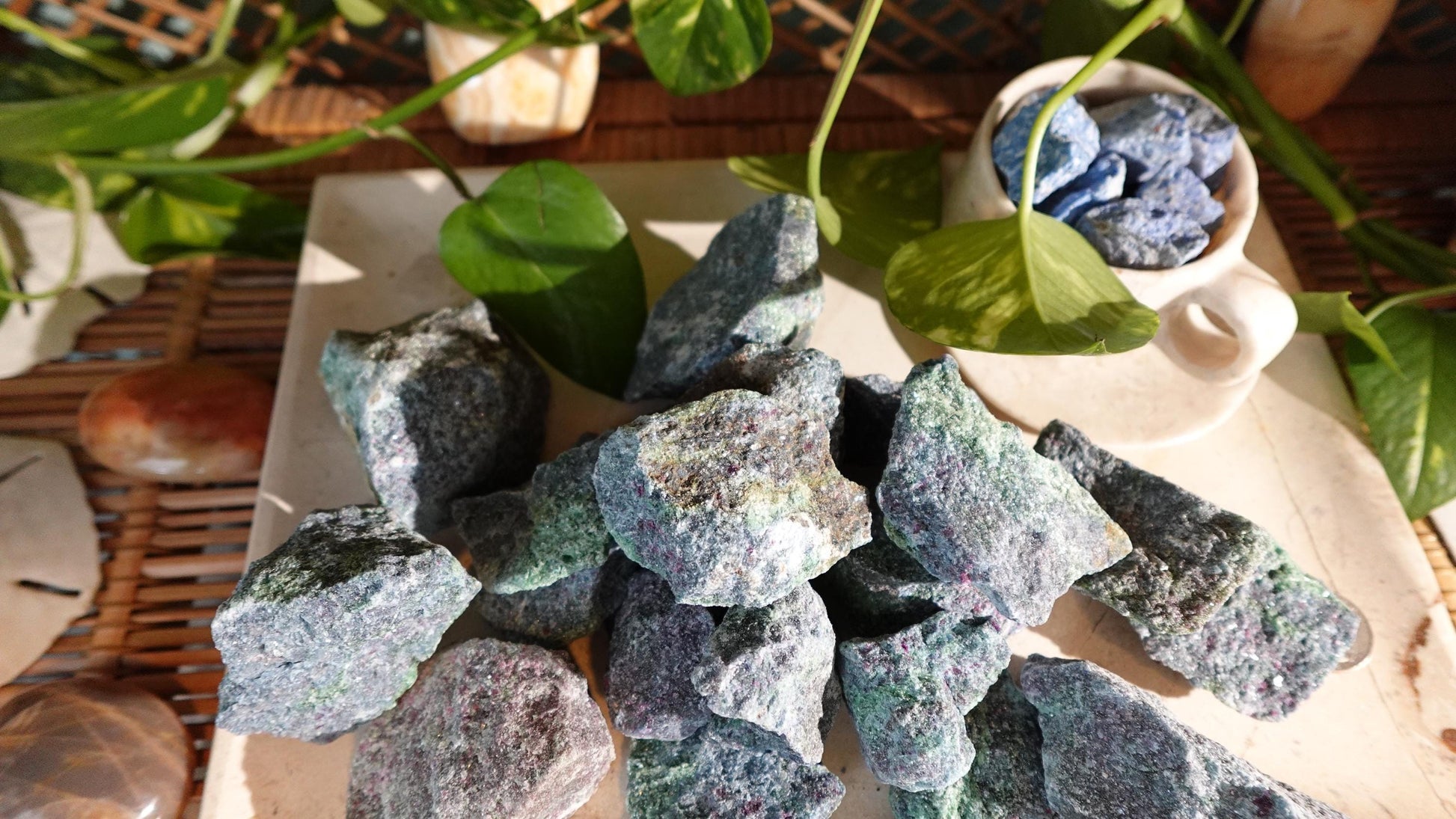Raw Ruby in Fuchsite Specimen: Untreated Crystal for Home Decor