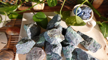 Raw Ruby in Fuchsite Specimen: Untreated Crystal for Home Decor