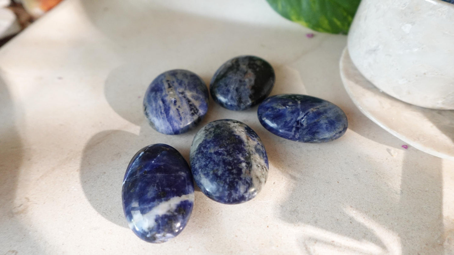 Blue Sodalite Natural Medium Palm Stone Smooth Polished Carved Crystal for Distraction Anxiety Christmas Xmas Birthday Gift Worry Anxiety
