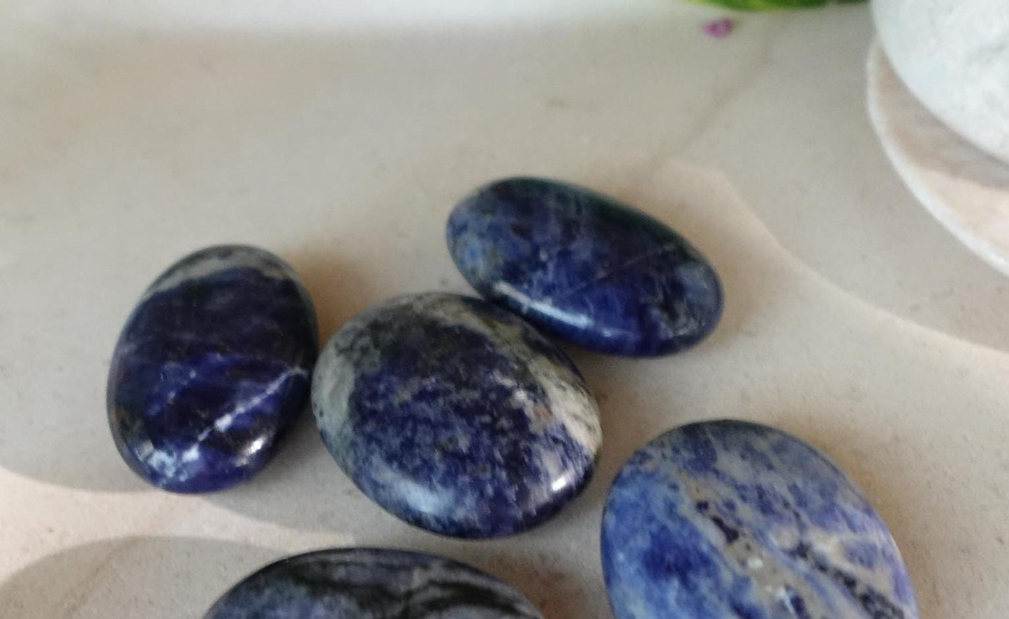Blue Sodalite Natural Medium Palm Stone Smooth Polished Carved Crystal for Distraction Anxiety Christmas Xmas Birthday Gift Worry Anxiety
