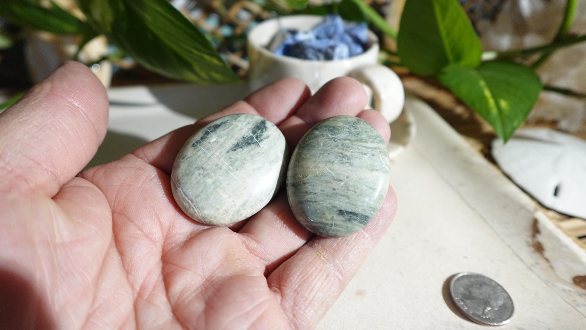 Olive Nephrite Jade Palm Natural Crystal Polished Worry Stone Home Decor Anxiety Pocket Distraction Meditation Gift Birthday Christmas