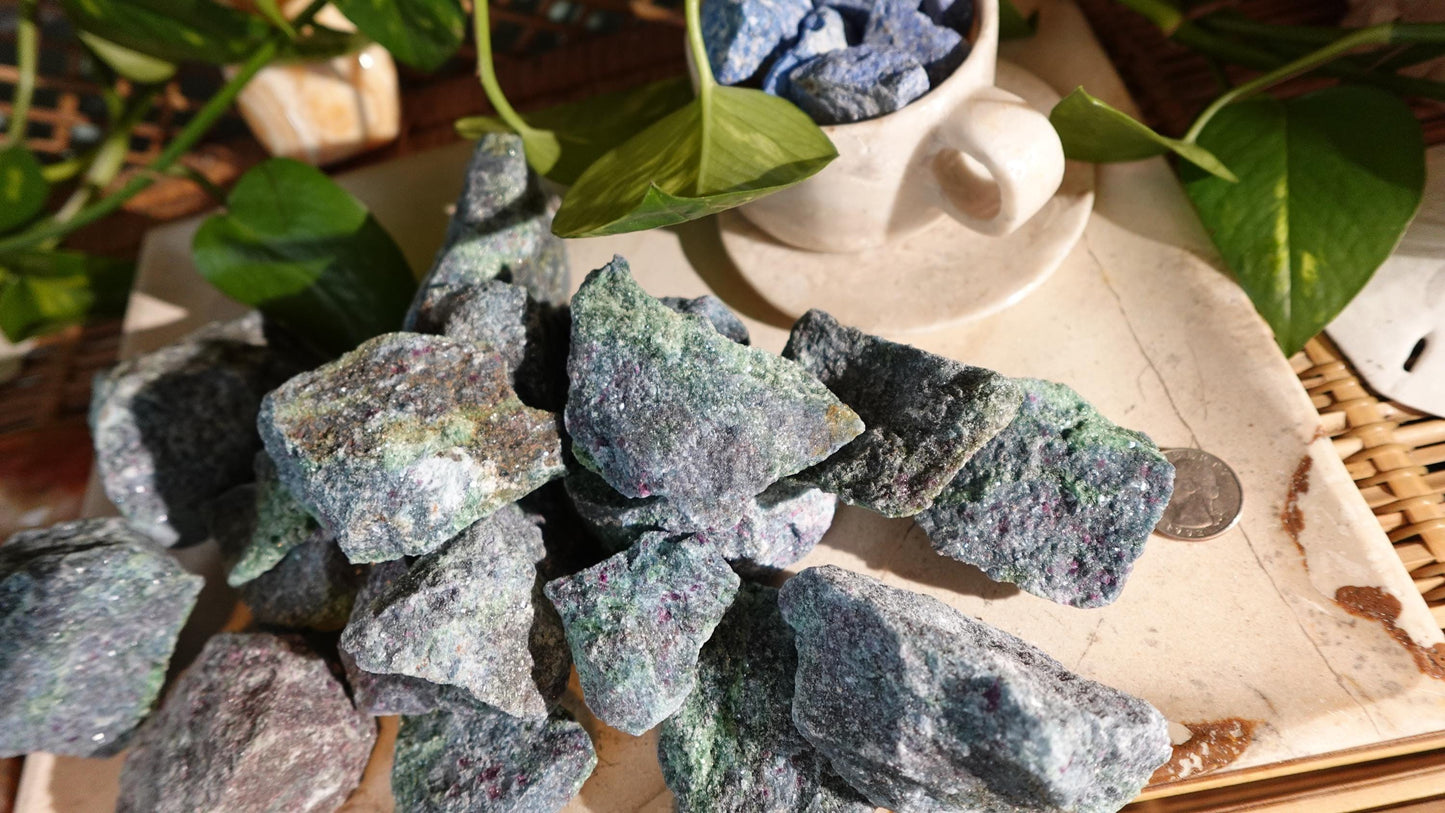 Raw Ruby in Fuchsite Specimen: Untreated Crystal for Home Decor