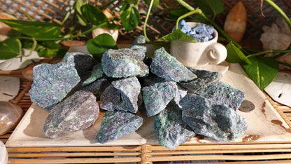 Raw Ruby in Fuchsite Specimen: Untreated Crystal for Home Decor
