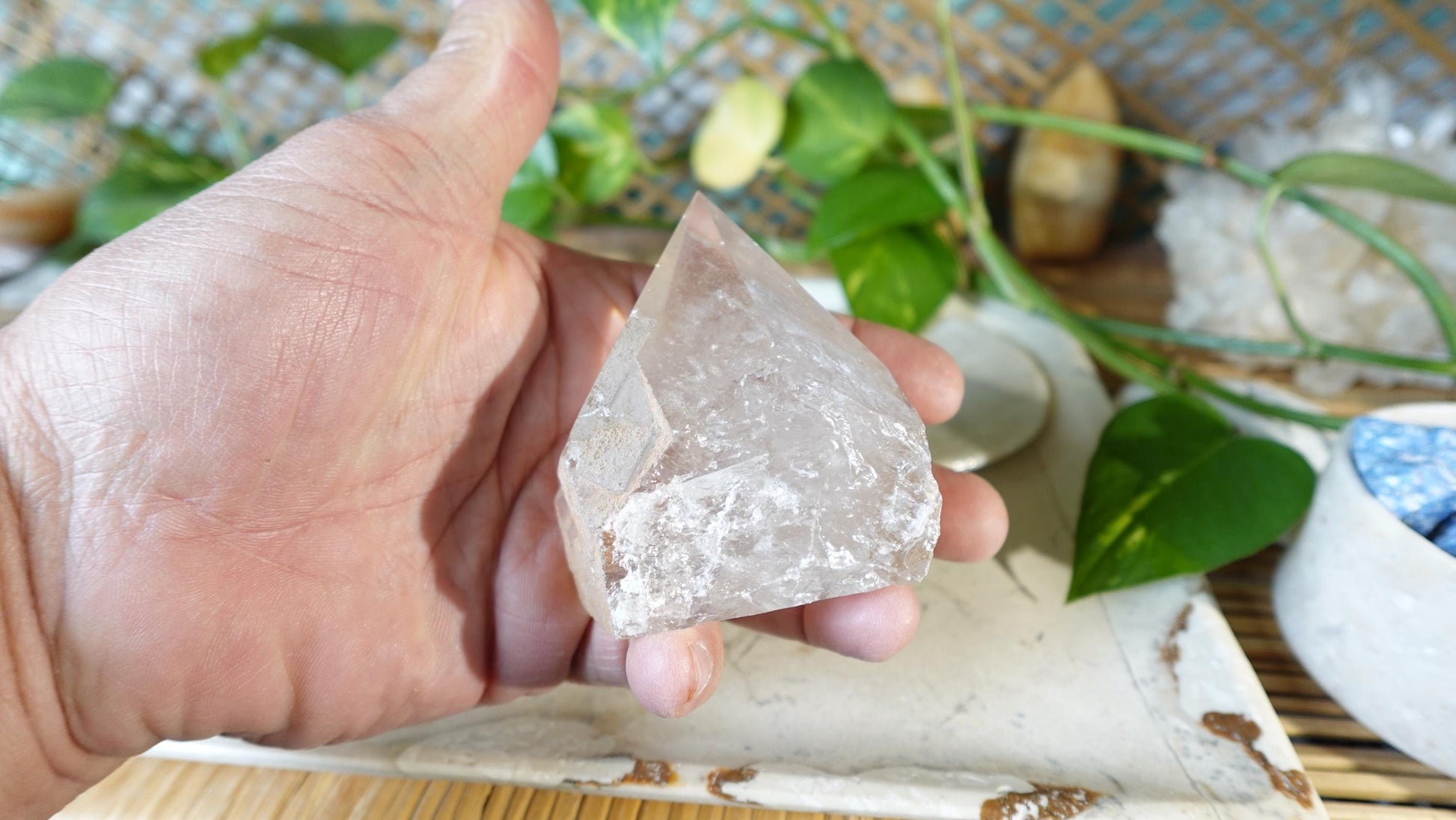 Clear Quartz Carved Anxiety Crystal Polished Raw Stone Meditation Panic Holiday Gift Christmas Xmas Collection Birthday Paperweight
