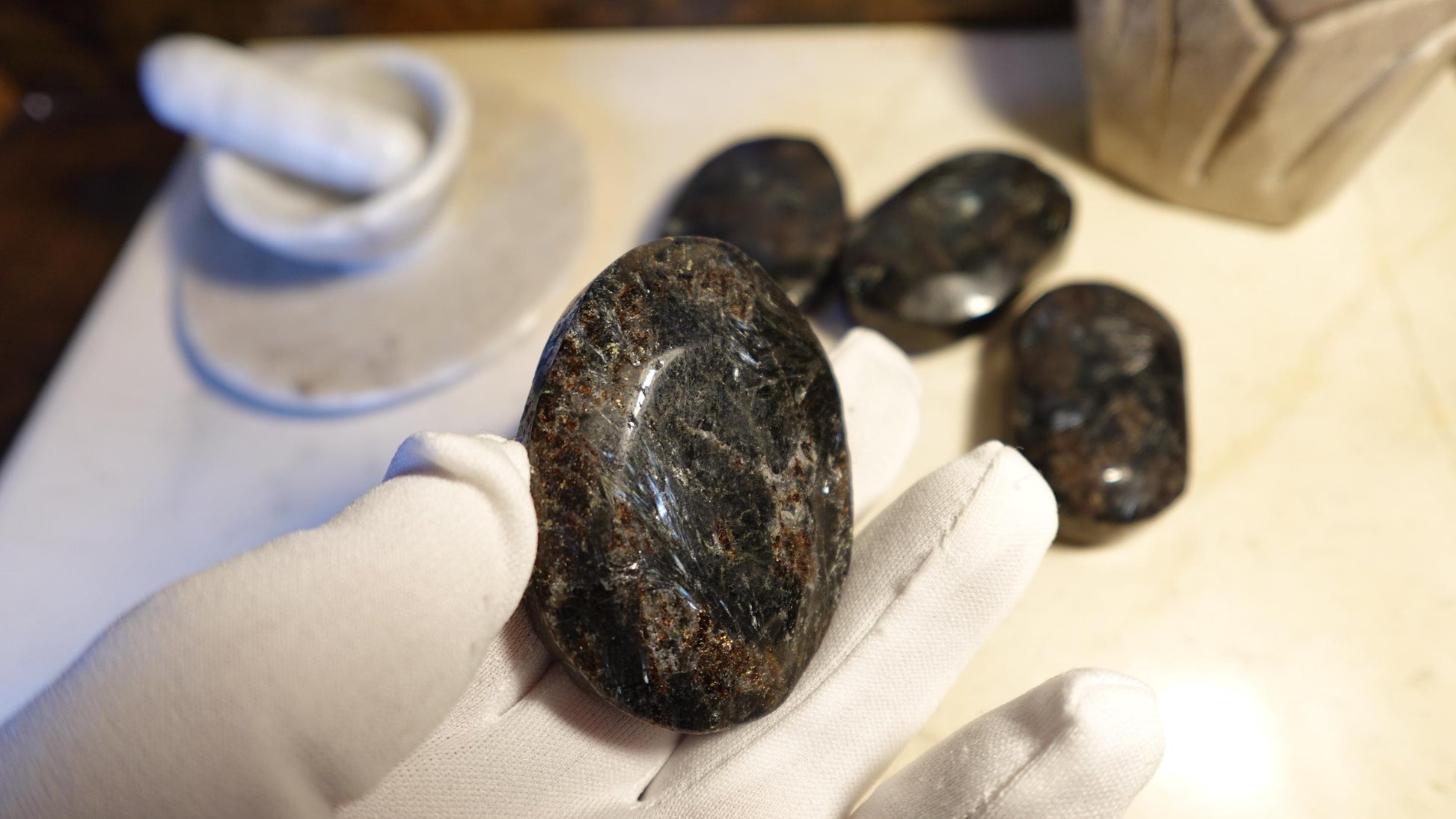 Rare Swedish Arfvedsonite Palm Stones Arts Home Decor Wholesale minerals Project Christmas Xmas Decor Crafting Worry Polished Pocket Anxiety