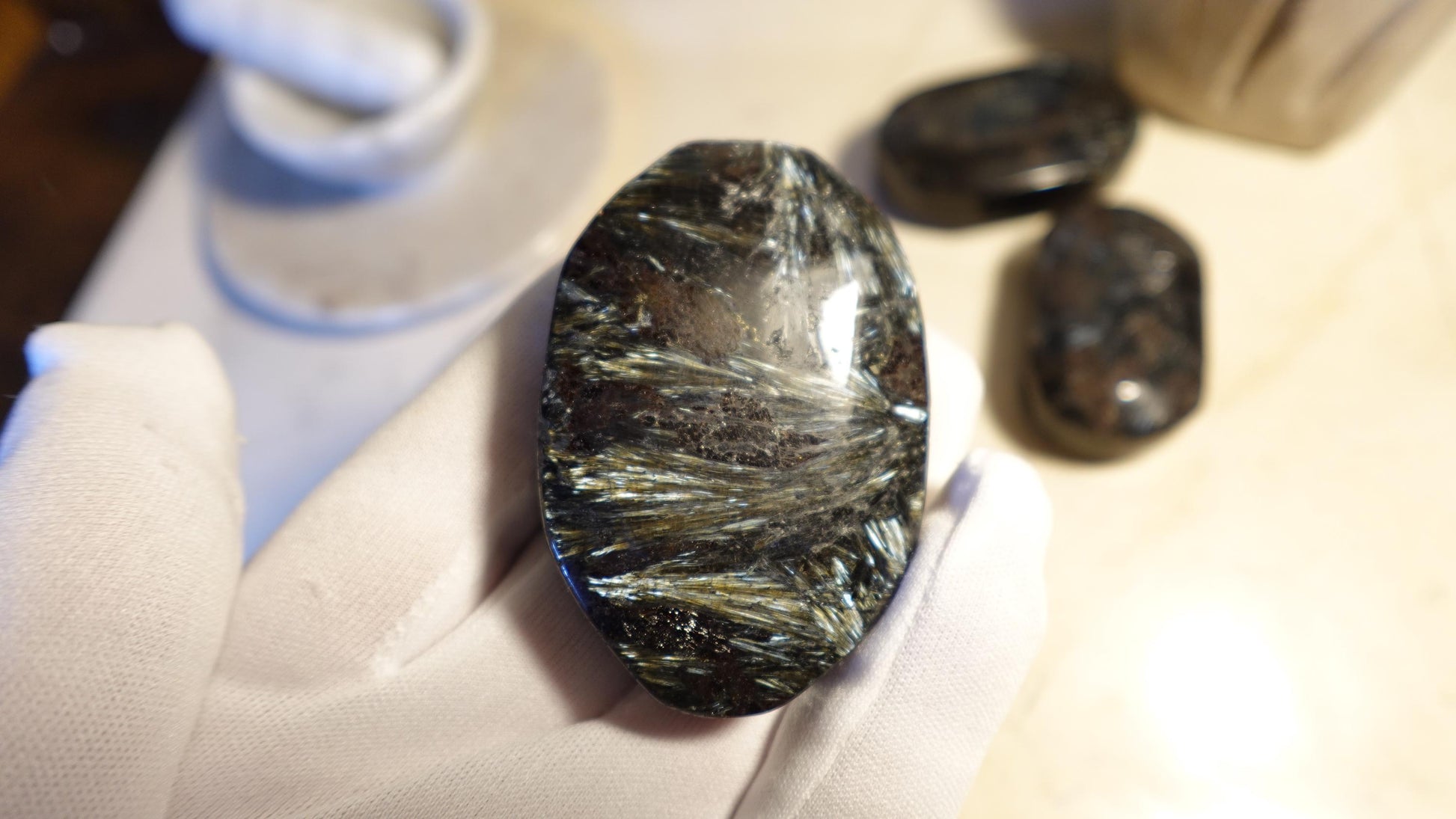 Rare Swedish Arfvedsonite Palm Stones Arts Home Decor Wholesale minerals Project Christmas Xmas Decor Crafting Worry Polished Pocket Anxiety