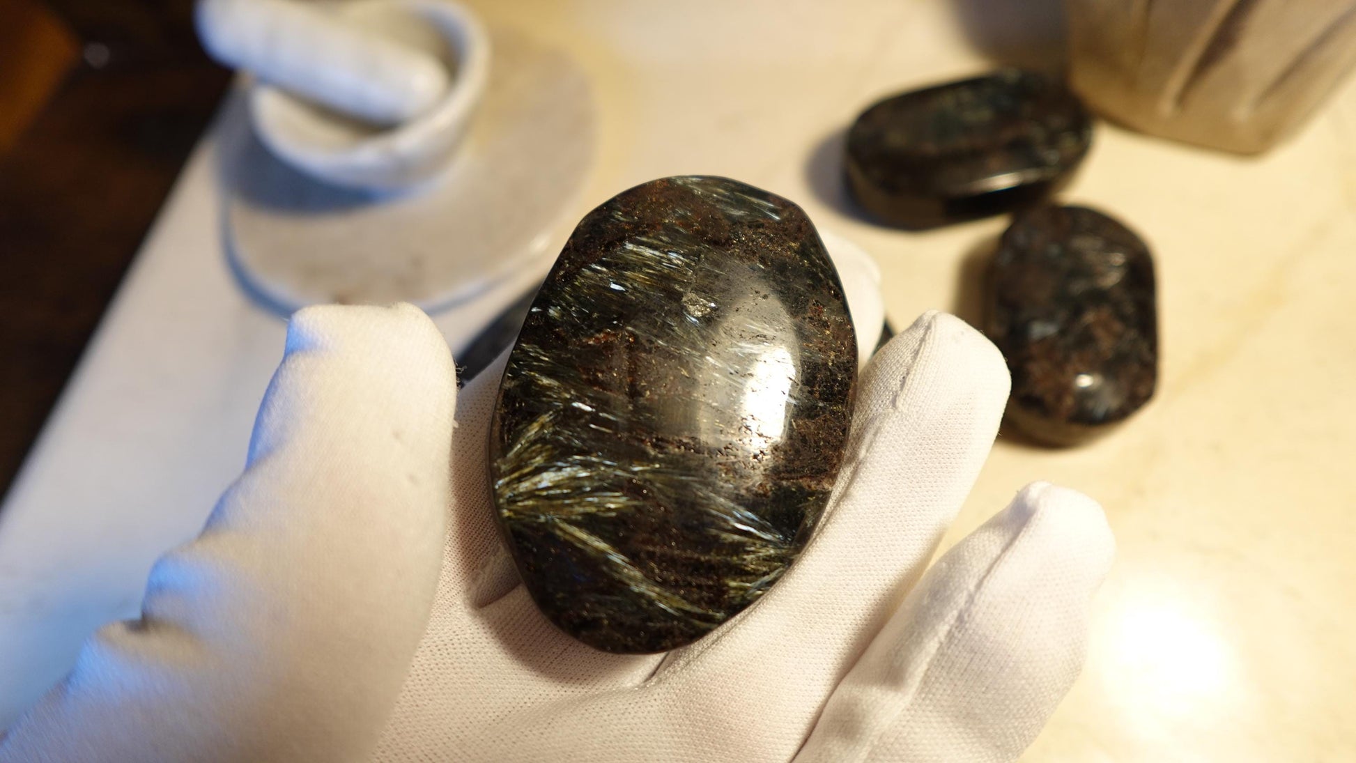 Rare Swedish Arfvedsonite Palm Stones Arts Home Decor Wholesale minerals Project Christmas Xmas Decor Crafting Worry Polished Pocket Anxiety