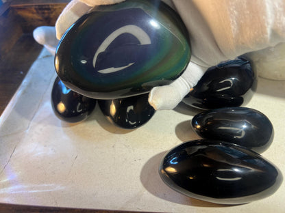 Shimmering Rainbow Obsidian Free Form Stone: Polished Carved Crystal Decor Home Decor Worry Pocket Stress Anxiety Palm Stone