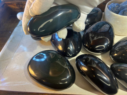 Shimmering Rainbow Obsidian Free Form Stone: Polished Carved Crystal Decor Home Decor Worry Pocket Stress Anxiety Palm Stone