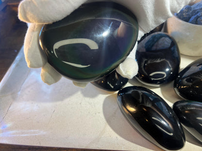 Shimmering Rainbow Obsidian Free Form Stone: Polished Carved Crystal Decor Home Decor Worry Pocket Stress Anxiety Palm Stone