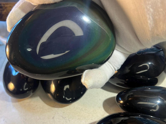 Shimmering Rainbow Obsidian Huge Natural Free Form Stone Smooth Polished Carved Crystal for Distraction Worry Anxiety birthday Home Decor