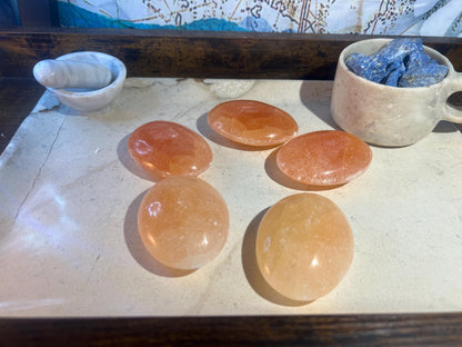 Zacatecas Orange Selenite Palm Stone Natural Crystal Polished Worry Gift Home Decor Anxiety Pocket Distraction Meditation Birthday Christmas