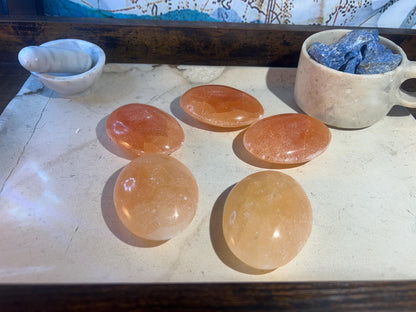 Zacatecas Orange Selenite Palm Stone Natural Crystal Polished Worry Gift Home Decor Anxiety Pocket Distraction Meditation Birthday Christmas