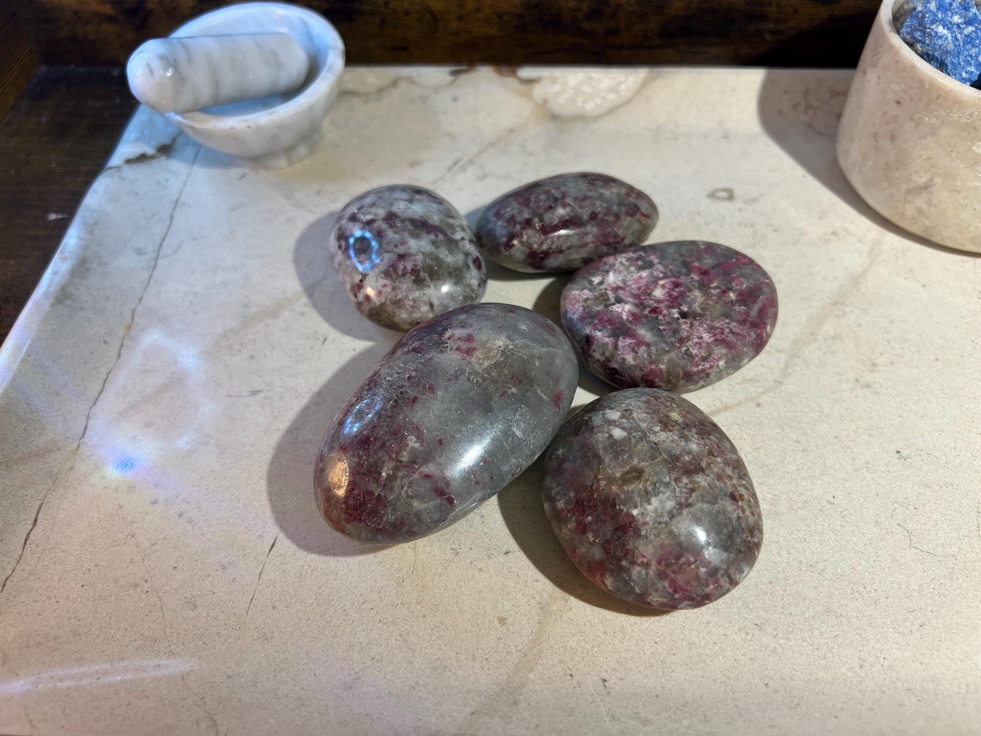 Plum Tourmaline Palm Natural Crystal Polished Worry Stone Home Decor Anxiety Pocket Distraction Meditation Gift Birthday Christmas
