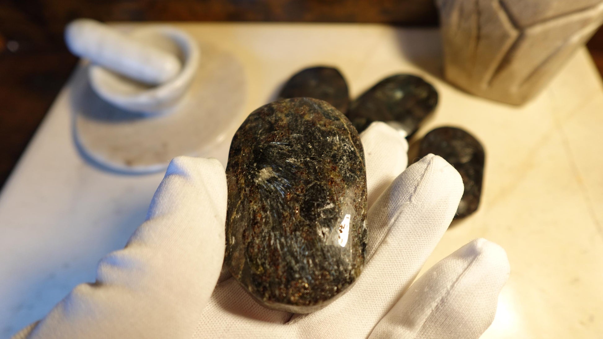 Rare Swedish Arfvedsonite Palm Stones Arts Home Decor Wholesale minerals Project Christmas Xmas Decor Crafting Worry Polished Pocket Anxiety
