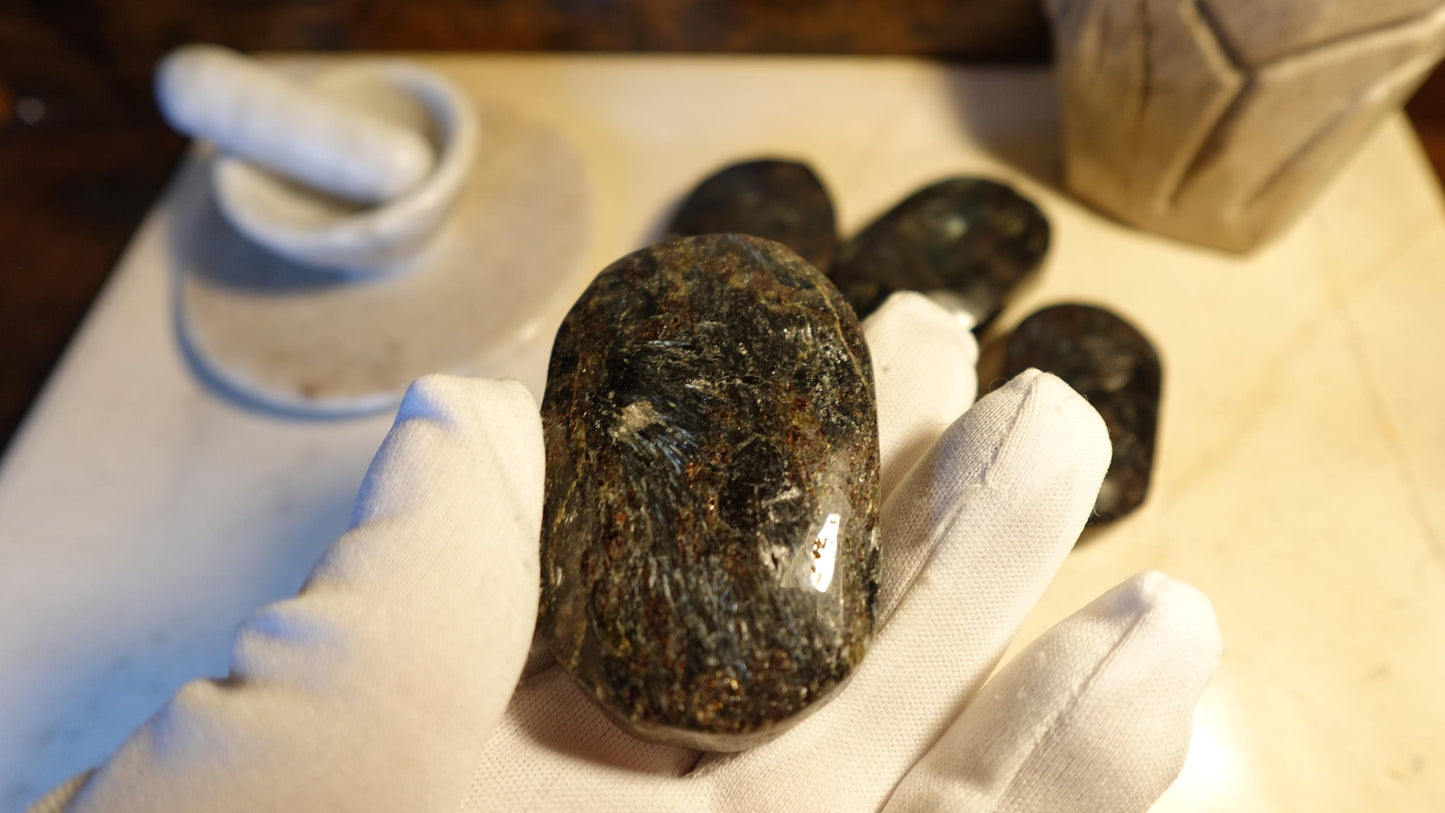 Rare Swedish Arfvedsonite Palm Stone: Polished Worry Stone Home Decor Worry Pocket Stress Anxiety Palm Stone