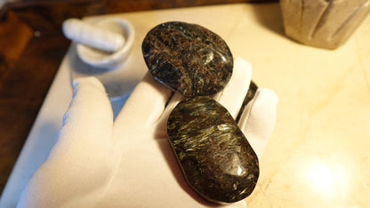 Rare Swedish Arfvedsonite Palm Stone: Polished Worry Stone Home Decor Worry Pocket Stress Anxiety Palm Stone
