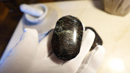 Rare Swedish Arfvedsonite Palm Stone: Polished Worry Stone Home Decor Worry Pocket Stress Anxiety Palm Stone