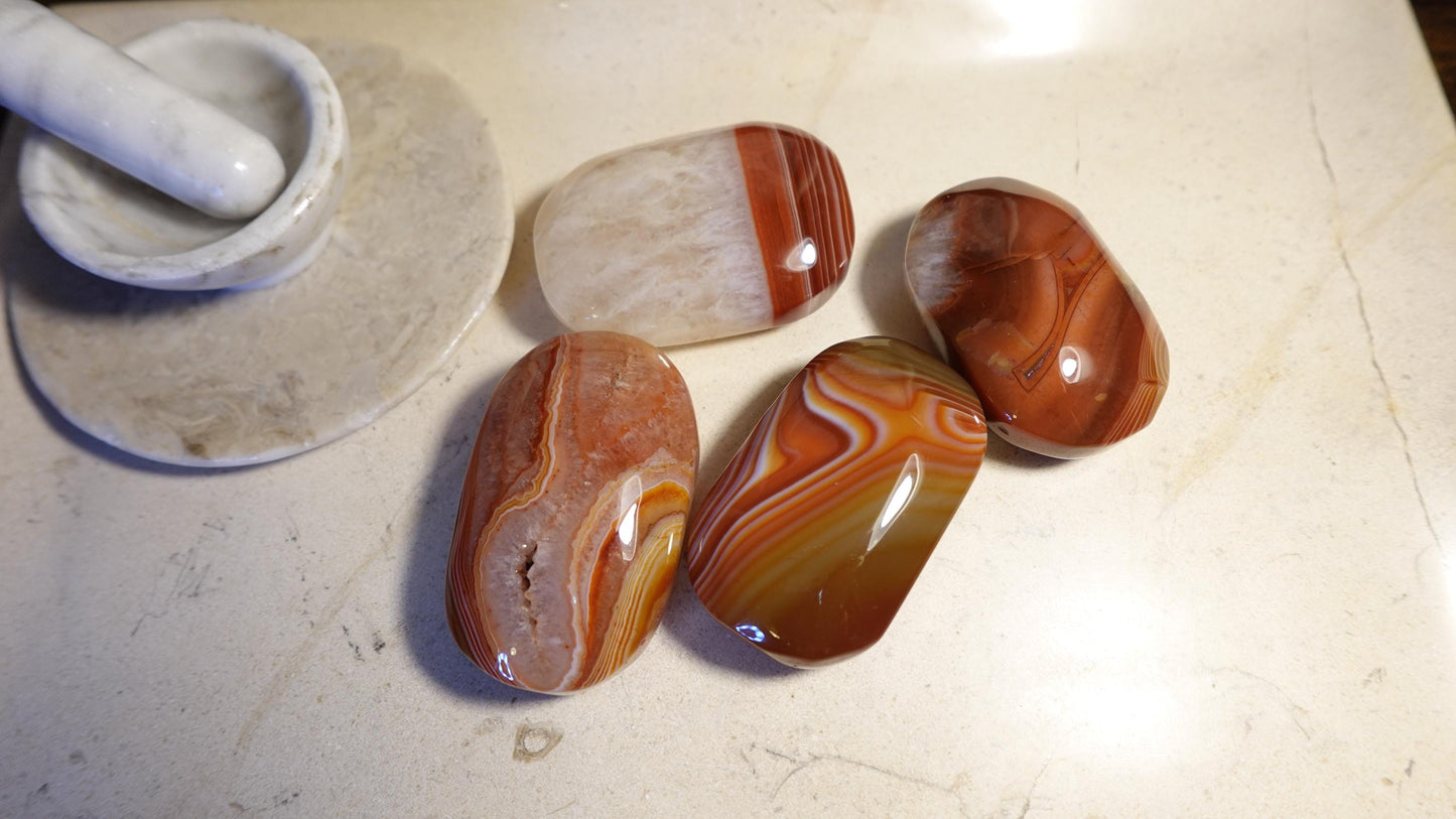 Uruguay Large Flame Sardonyx Palm Natural Crystal Polished Worry Stone Home Decor Anxiety Pocket Distraction Meditation Birthday Christmas