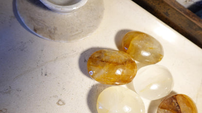 Golden Healer Quartz Palm Natural Crystal Polished Worry Stone Home Decor Anxiety Pocket Distraction Meditation Gift Birthday Christmas