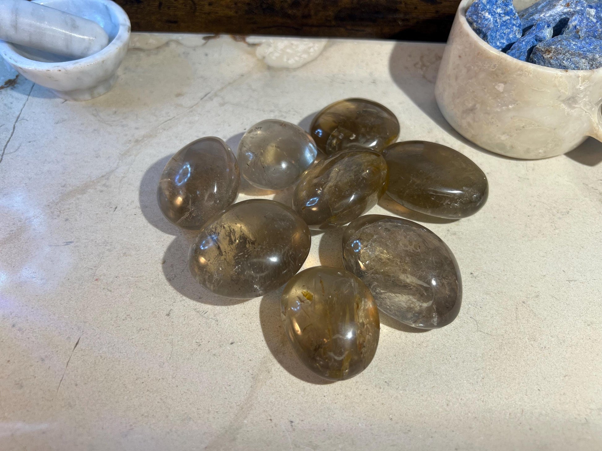 Madagascan Smoky Quartz Natural Palm Stone Smooth Polished Carved Crystal for Distraction Birthday Xmas Gift Anxiety Worry Stone