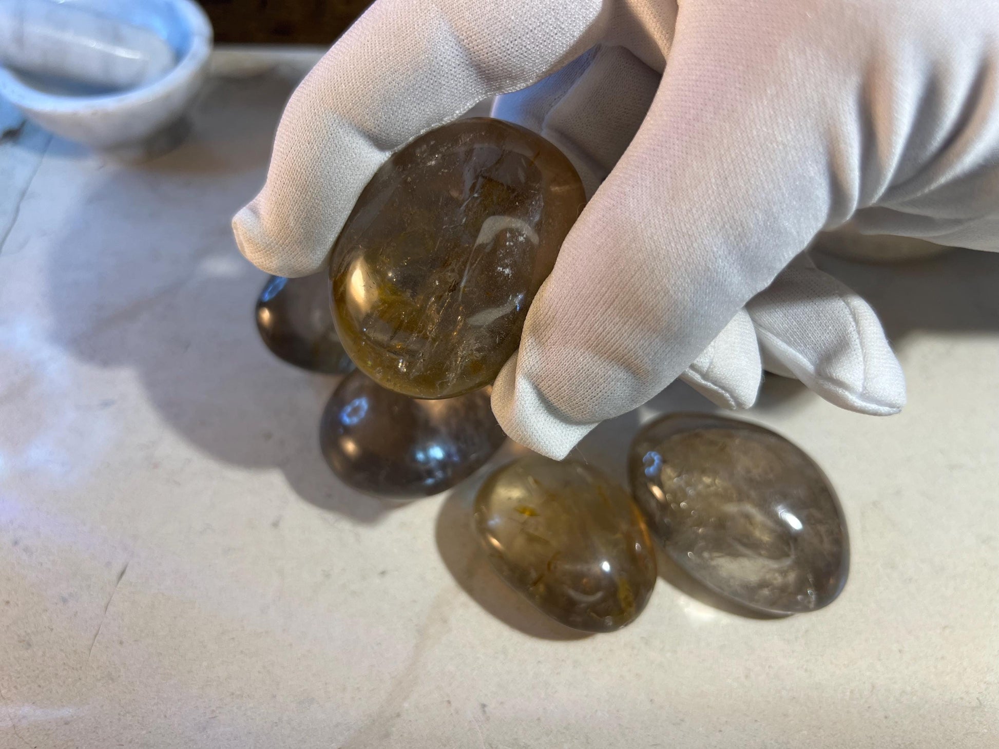 Madagascan Smoky Quartz Natural Palm Stone Smooth Polished Carved Crystal for Distraction Birthday Xmas Gift Anxiety Worry Stone