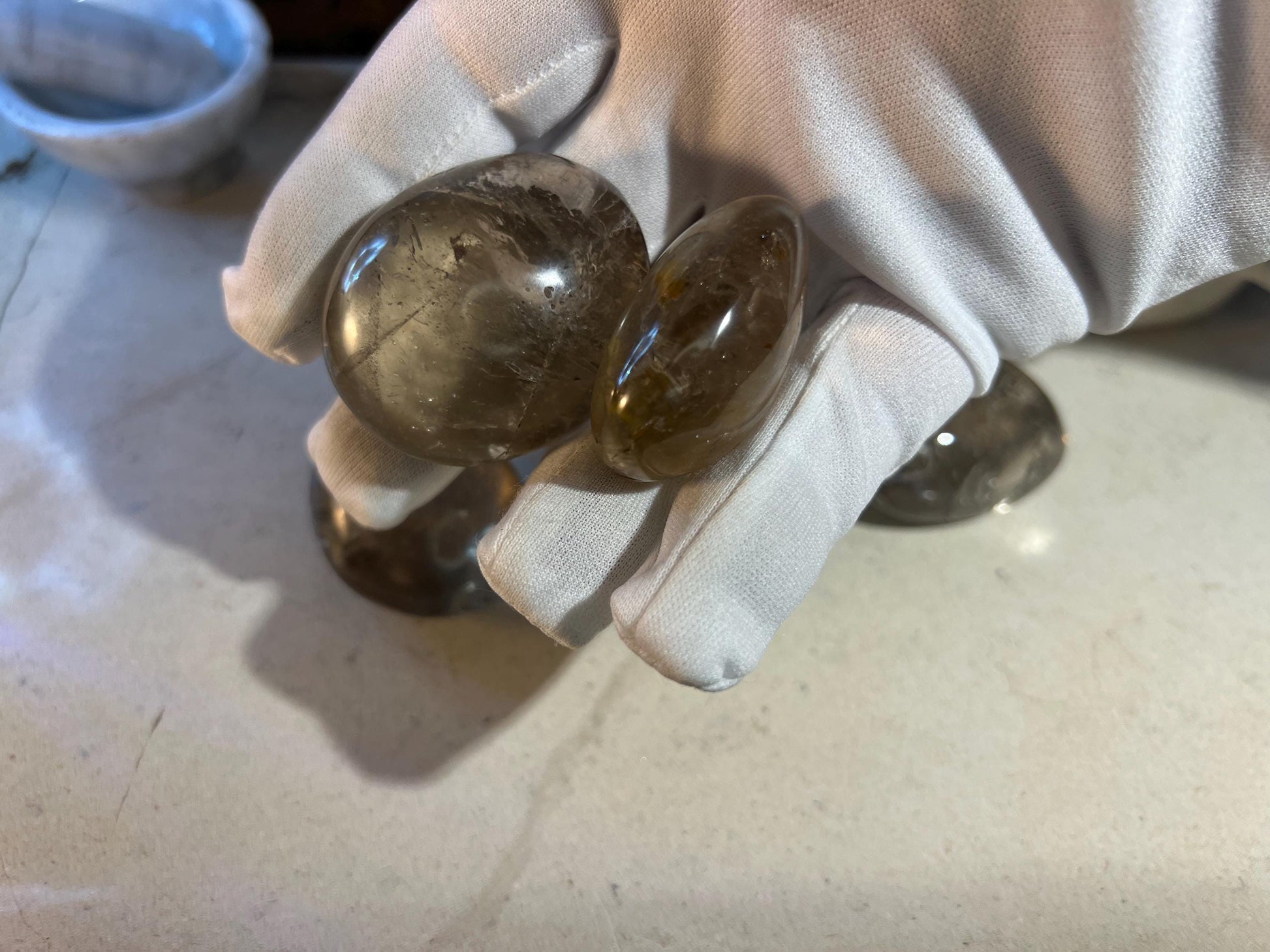 Madagascan Smoky Quartz Natural Palm Stone Smooth Polished Carved Crystal for Distraction Birthday Xmas Gift Anxiety Worry Stone