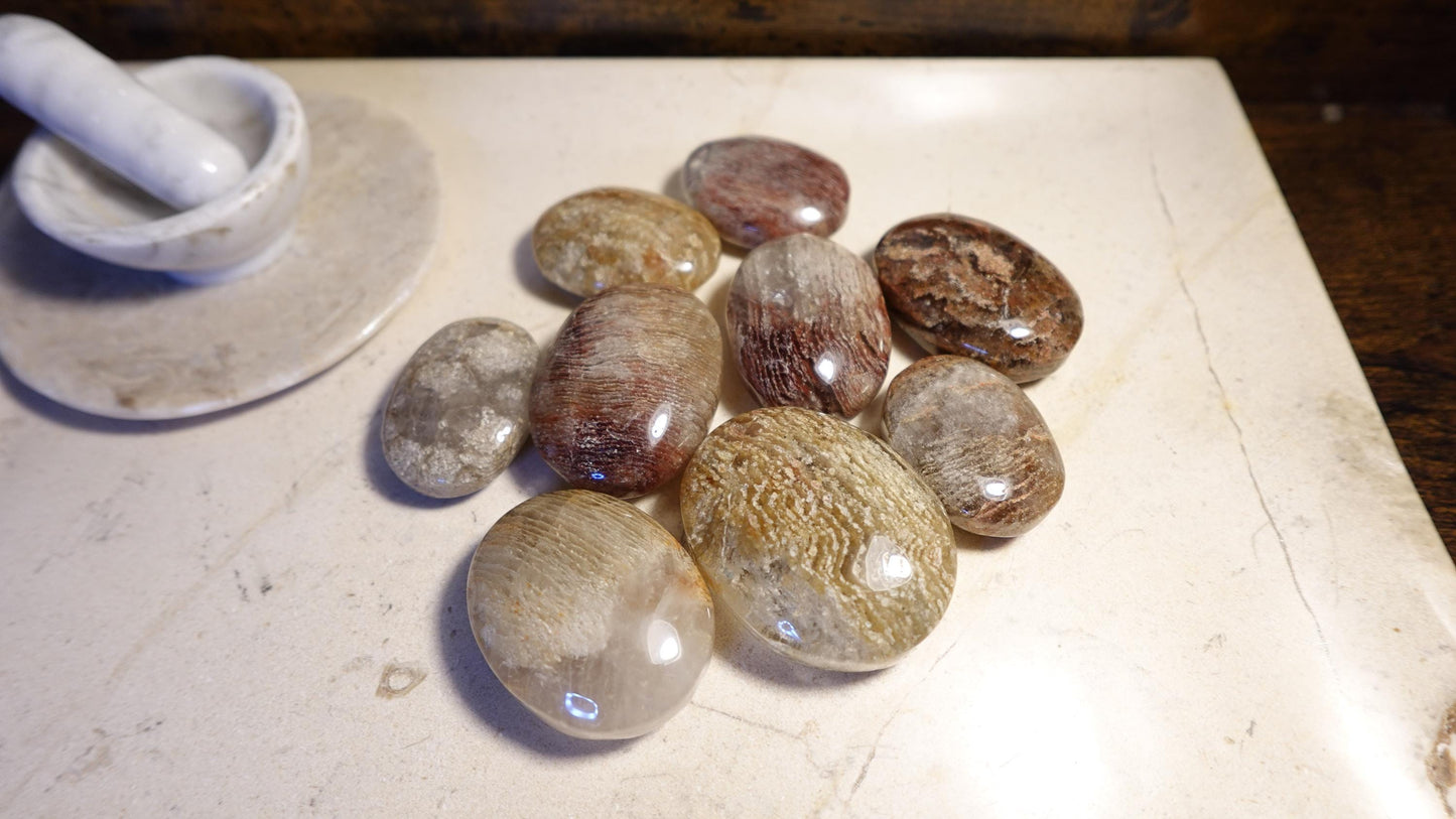 Lodolite Palm Stone: Polished Scenic Quartz Crystal, Worry Stone Home Decor Worry Pocket Stress Anxiety Palm Stone