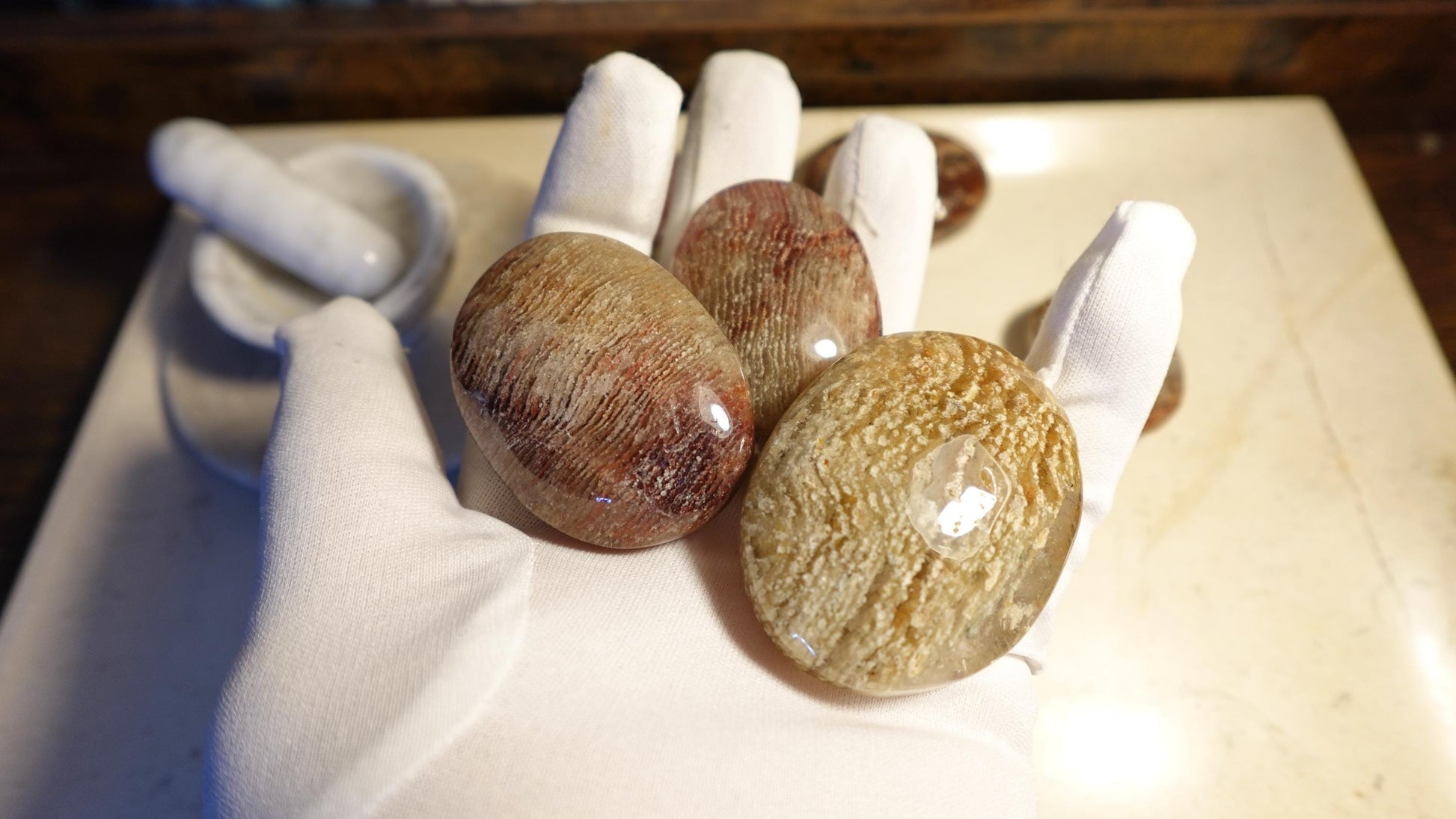Lodolite Palm Stone: Polished Scenic Quartz Crystal, Worry Stone Home Decor Worry Pocket Stress Anxiety Palm Stone