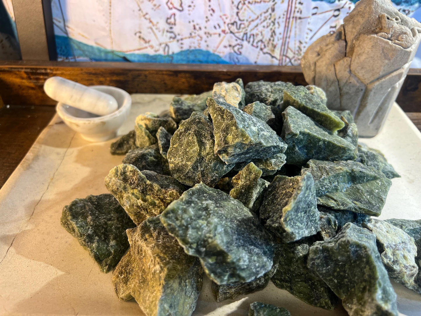 Raw Green Jade Stone: Natural Crystal Decor, Anxiety Relief