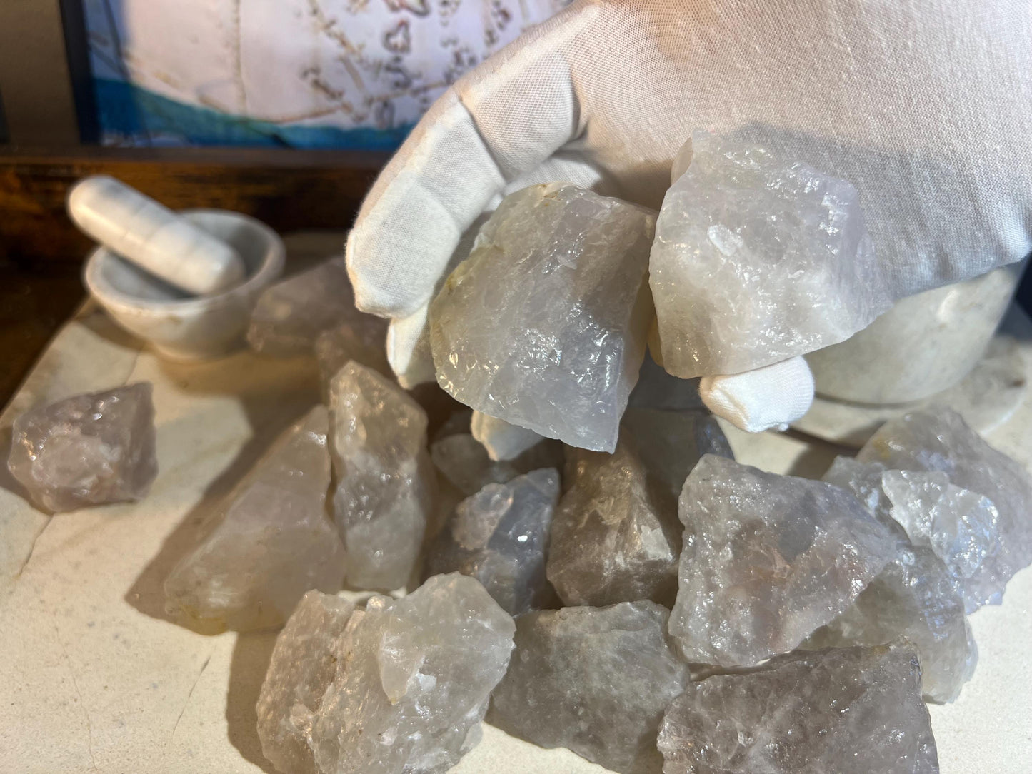 Raw Blue Quartz Crystals Natural Crystal Worry Stone Home Decor Anxiety Pocket Distraction Meditation Gift Birthday Christmas