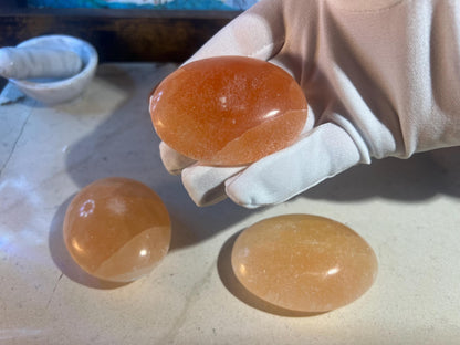 Zacatecas Orange Selenite Palm Stone Natural Crystal Polished Worry Gift Home Decor Anxiety Pocket Distraction Meditation Birthday Christmas
