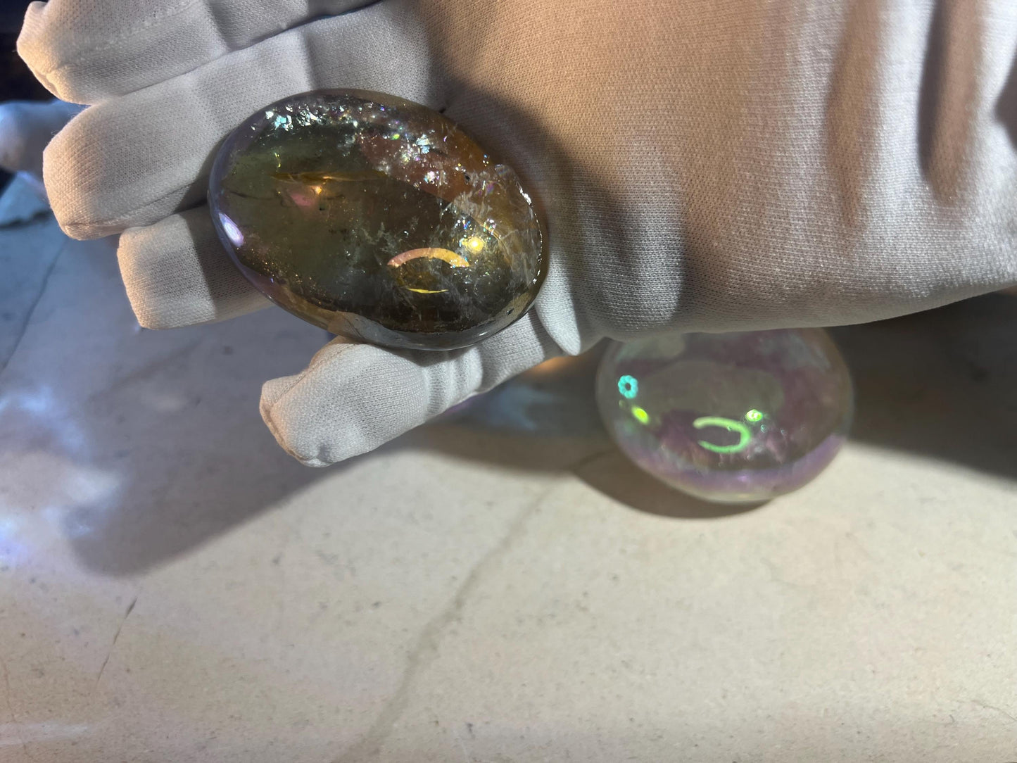 Huge Angel Aura Quartz Palm Stone: Polished Crystal for Anxiety Relief