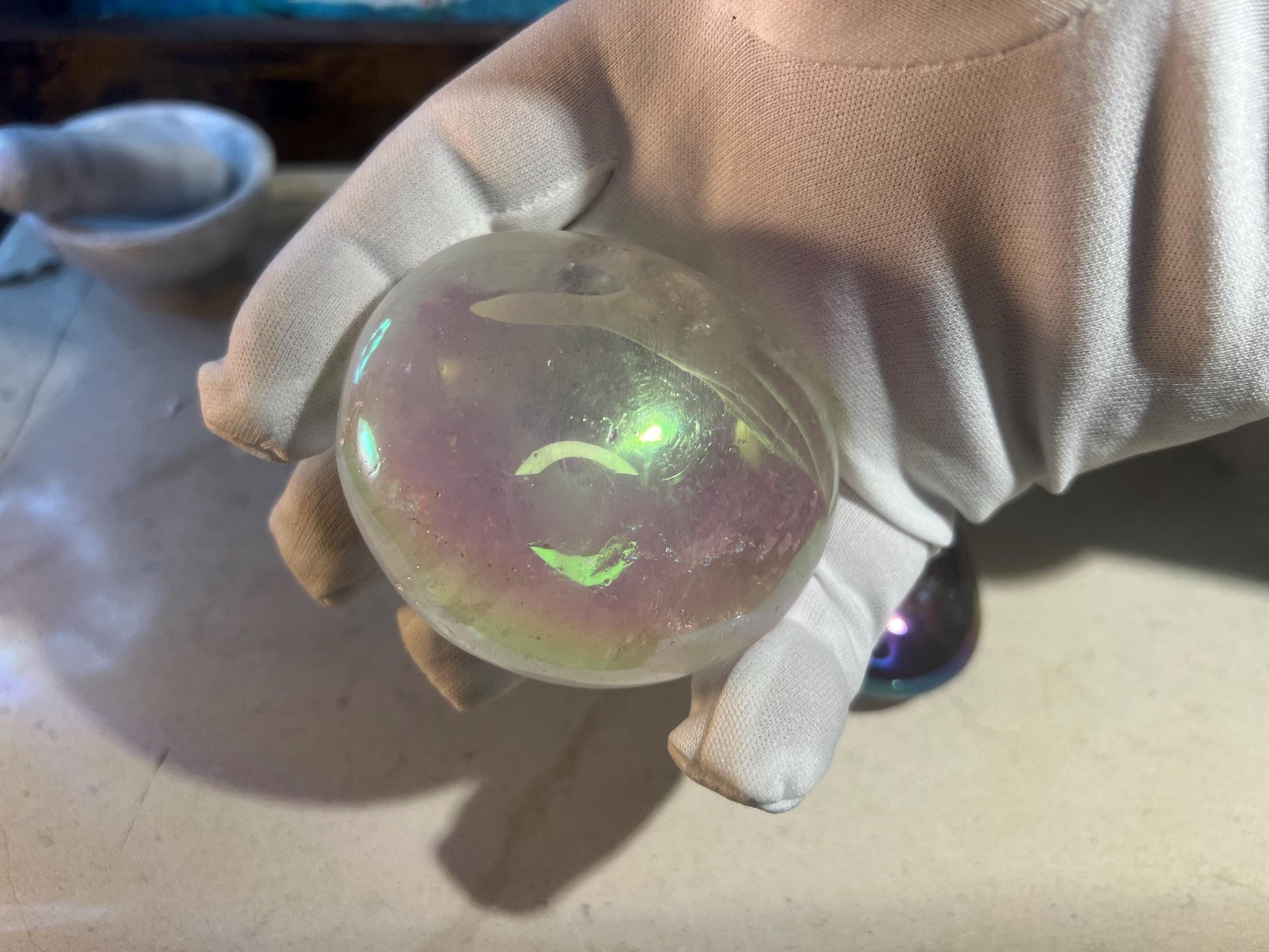 Huge Angel Aura Quartz Palm Stone: Polished Crystal for Anxiety Relief