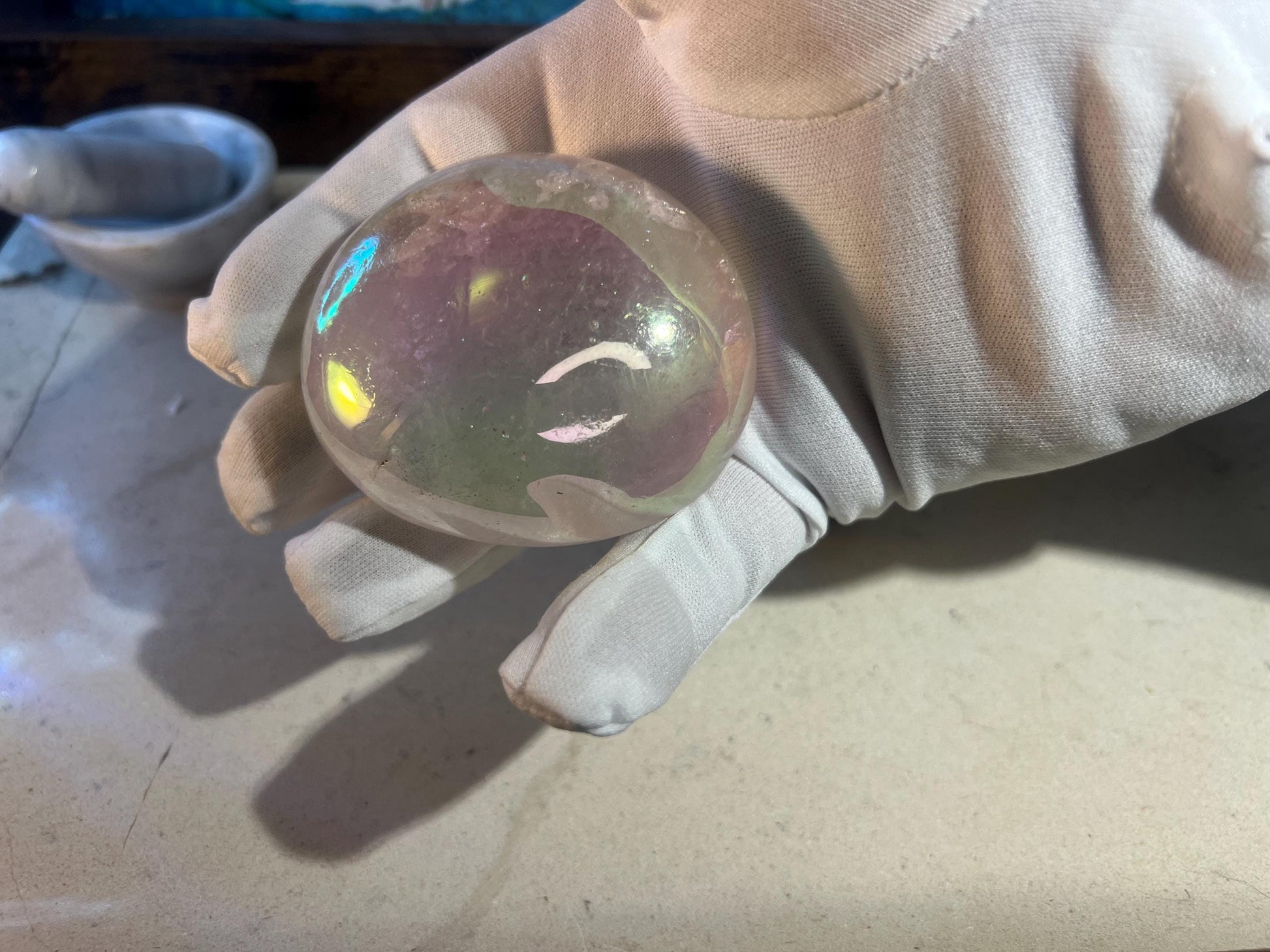 Angel Aura Clear Quartz Natural Palm Stone Smooth Polished Carved Crystal for Distraction from Anxiety or Worry Home Decor Holiday Xmas